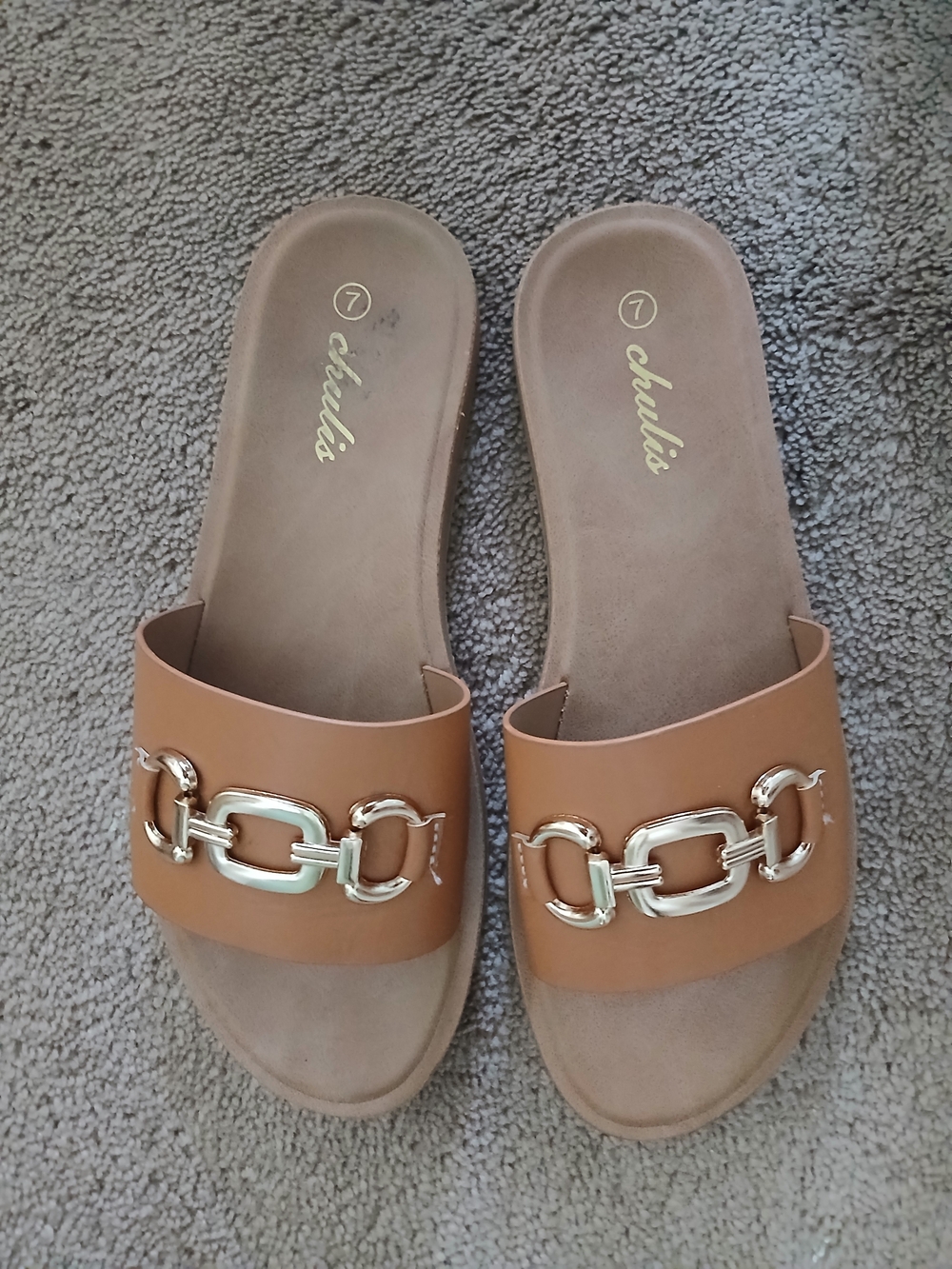 Gold-Chain Tan Slide Sandals by Clarks